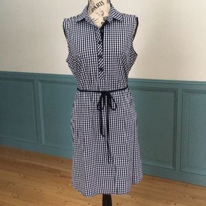 Blue white gingham checked dress with pockets
